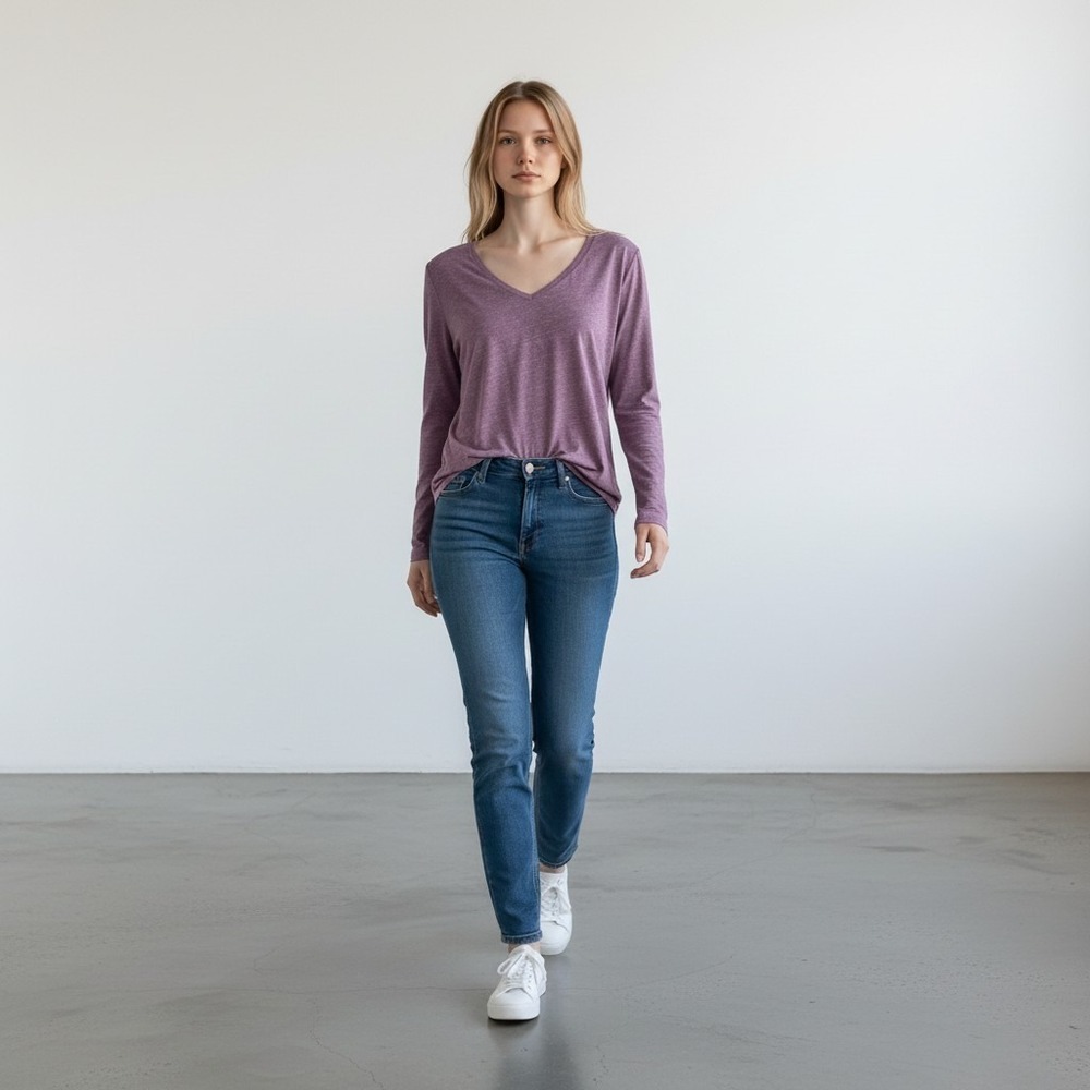 Sonoma The Everyday Tee Women's Large Purple Cotton Blend Long Sleeve V-neck Tee